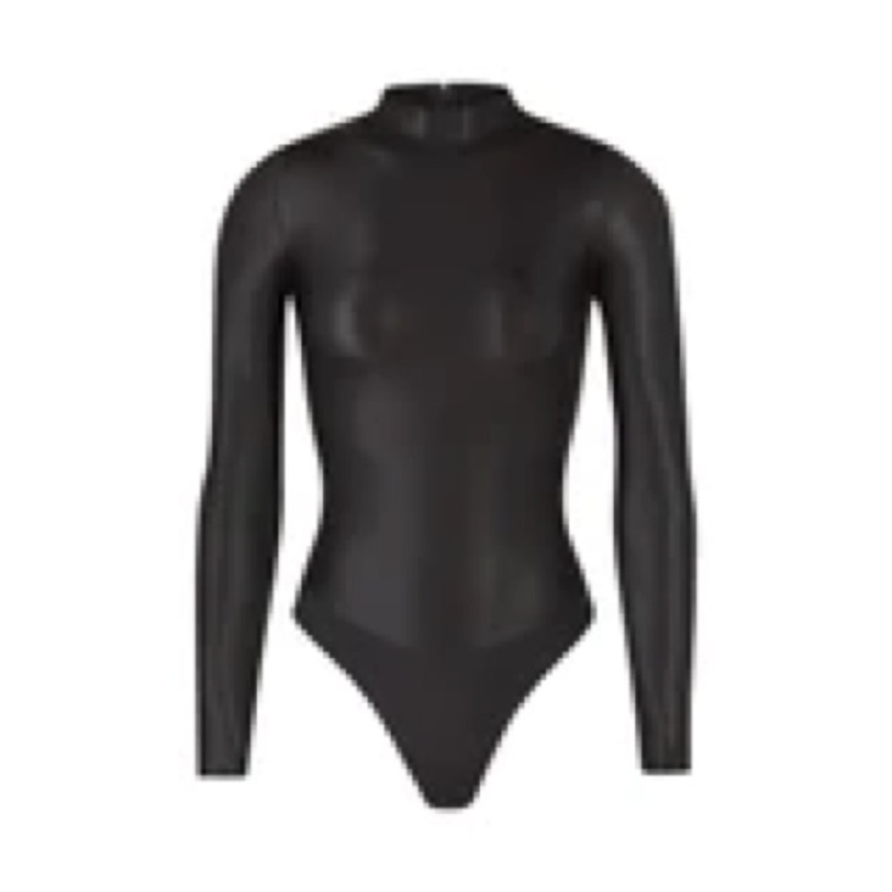 SKIMS FAUX LEATHER MOCK NECK BODYSUIT | SOOT